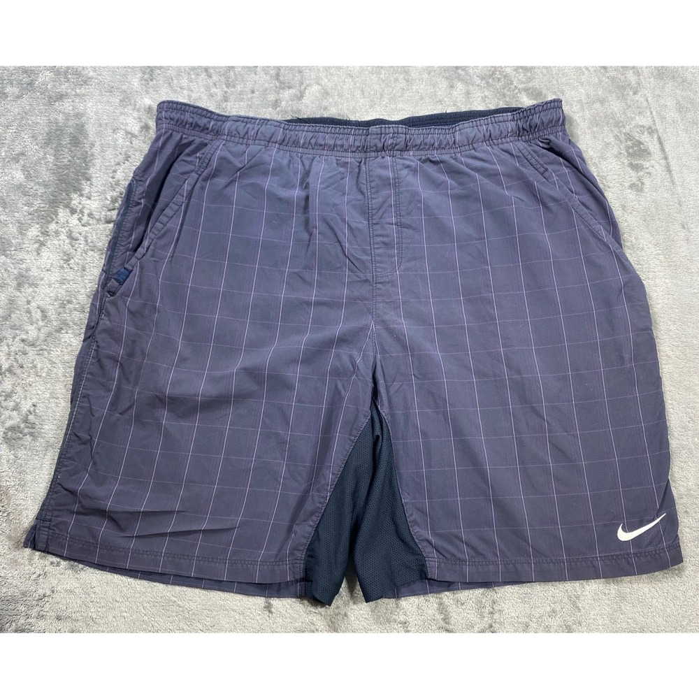 Nike Tennis Shorts Mens Large Purple Plaid Microfiber Vented Wicking Pockets